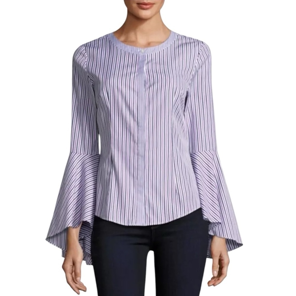 MILLY Michelle Flare Sleeve Striped Button Down Classic Designer Blouse Size 4